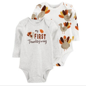 NWT Carter's My FIRST THANKSGIVING & TURKEY 2 piece long sleeve onesie s…